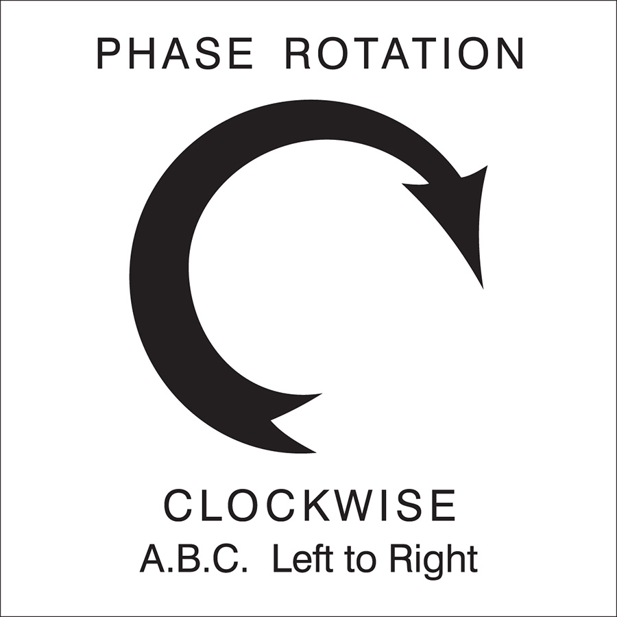 White Clockwise Left to Right Arrow Phase Rotation Label