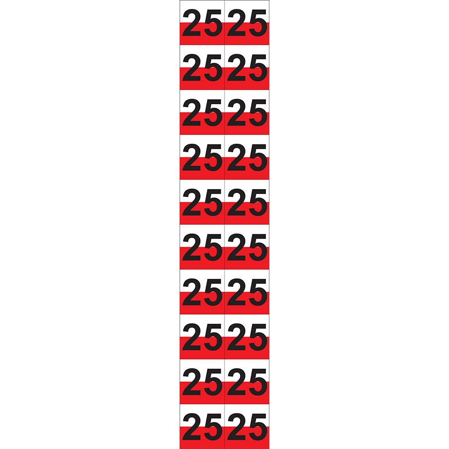 Red and White "25" Luminaire Labels - 1"h x 1"w 