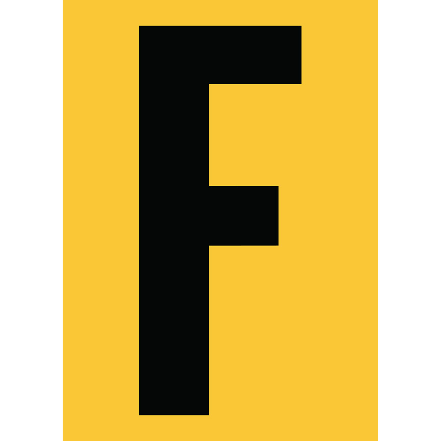6" Black on Yellow Engineer Grade Reflective "F"