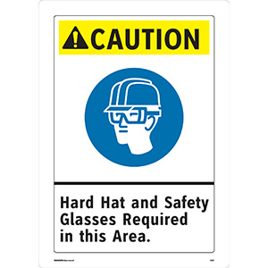ANSI Caution Hard Hat and Safety Glasses Required Sign