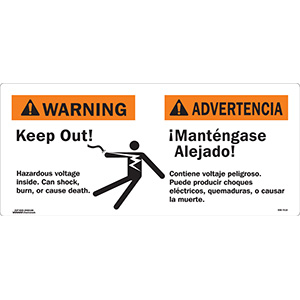 ANSI Bilingual Warning High Voltage Inside Keep Out Sign